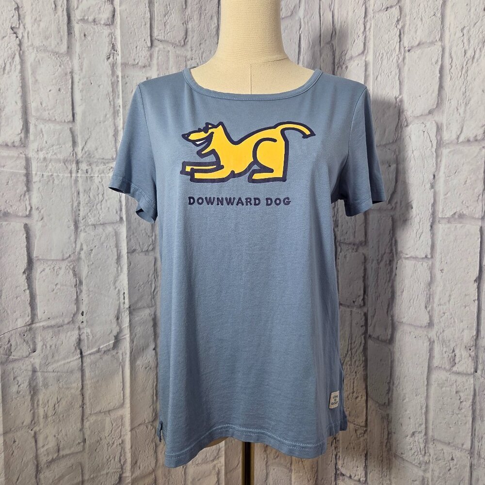 Life Is Good Sleep Medium Light Blue Downward Dog Crewneck Shortsleeve Sleep Top